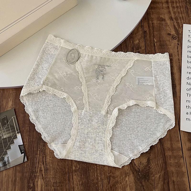 Girl Summer Sweet Lace 10A Bacteriostatic Baby Cotton Breathable Mid Waist Briefs M светло-серый