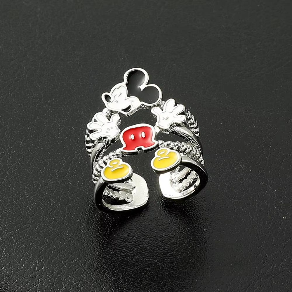 MINISO Cute Mickey Mouse Rings Simple Fashion Multi-Storey Mickey Adjustable Open Rings for Girl Women Jewelry Accessories Gifts