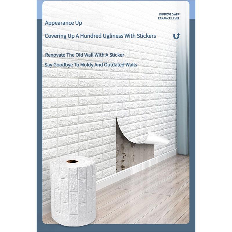Self-Adhesive Brick Wallpaper, XPE Waterproof Wall Sticker, Continuous Roll Moisture Proof Paneling for Bedroom Renovation