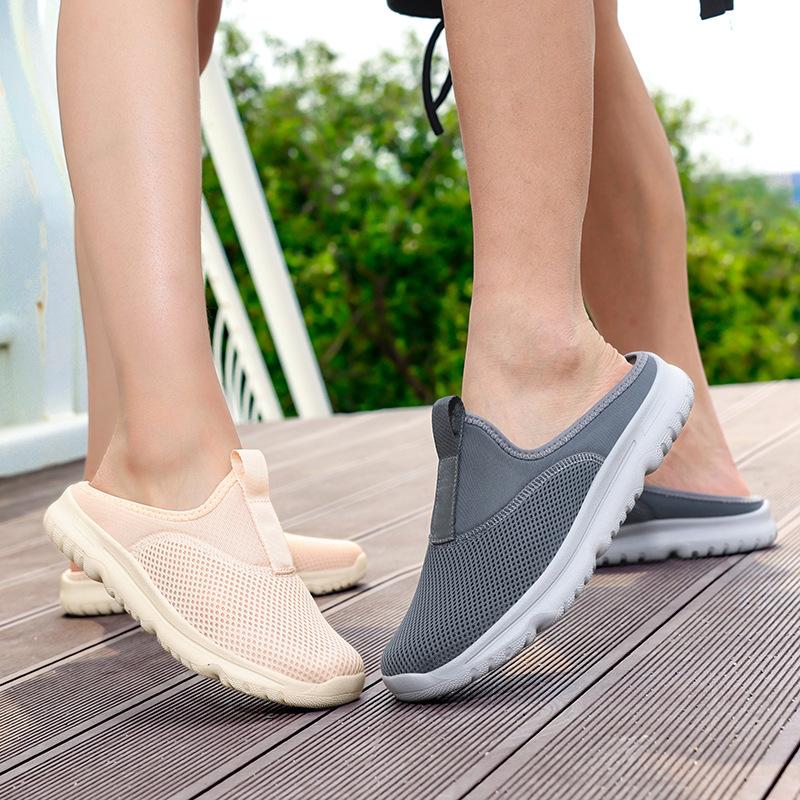 Breathable mesh half tray outer wear thick sole one pedal leisure sports beach shoes couple large size
