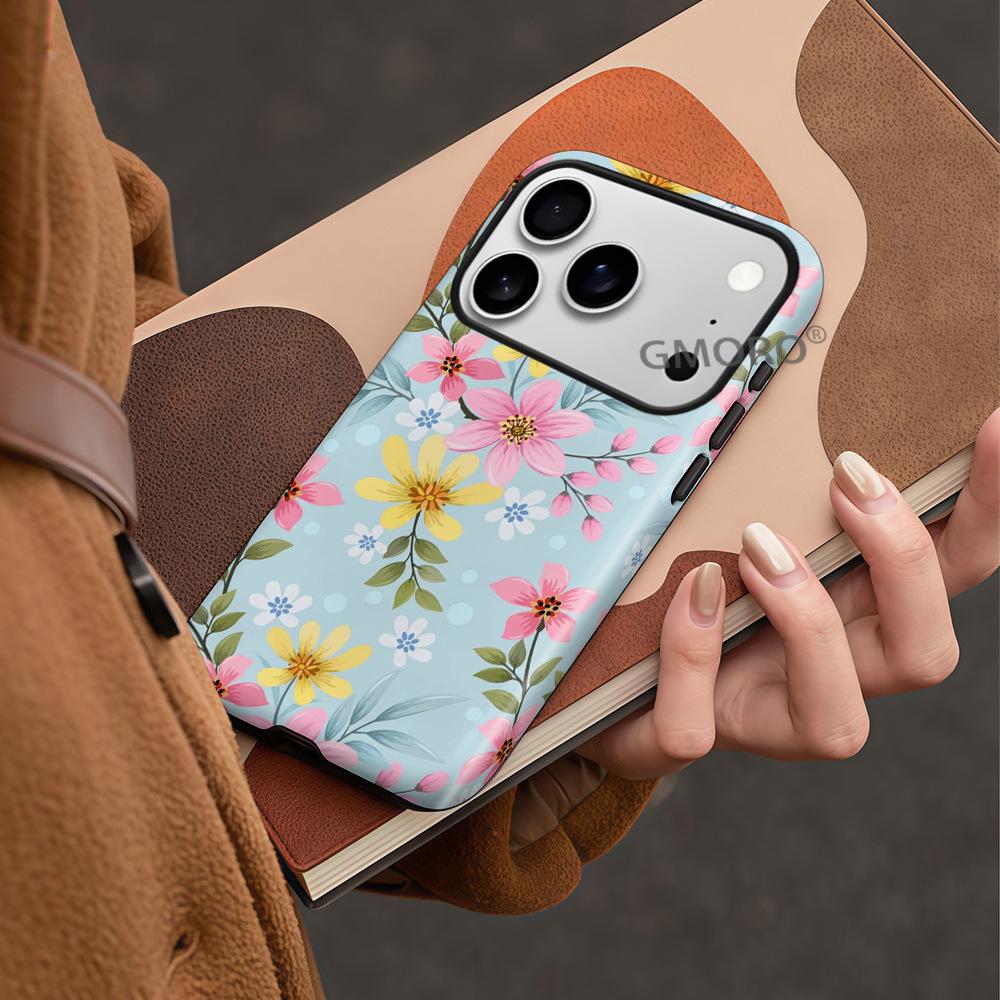 Small fresh flower mobile phone case Apple 16 magnetic film two-in-one iphone17 hard case 12promax