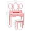 VidaXL Coiffeuse avec tabouret et miroir pliable en 3 Rose