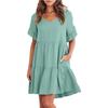 Women's Fashion Summer Spring Solid Color Print Short Sleeve V-Neck High Waist Casual Dresses