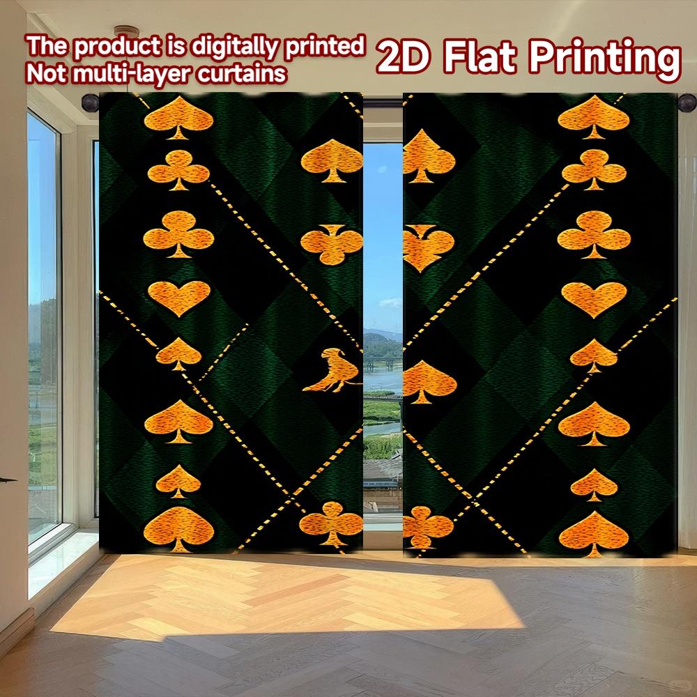 

Flat Printing Curtains Without Rod Golden Hearts Grid New Yearfestival Creative Polyester Easy Install Curtain Set Of 2 Made Washable W100*H70(CM)-Grommet top&2PCS