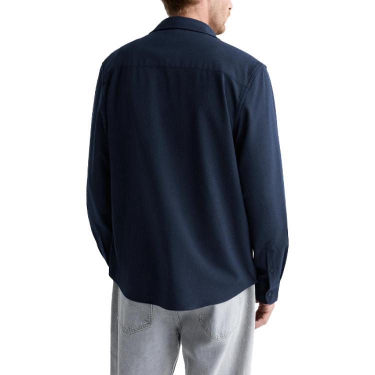 Zara Solid Color Pointed Collar Single-Breasted Long Sleeve Shirt Men shirts Blue 01063340401-33