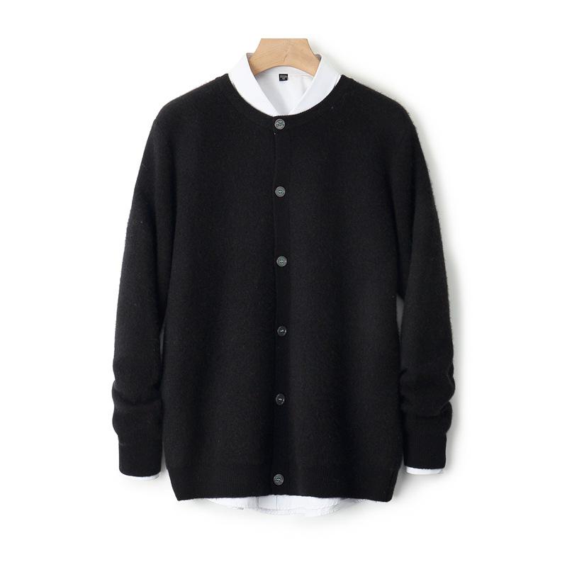 2025 A/W Męski sweter kardigan z czystej wełny z okrągłym dekoltem