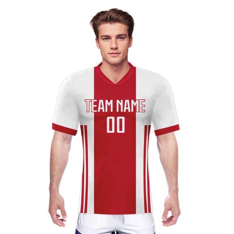 Camiseta de Fútbol Personalizada Roja Blanca Camiseta de Fútbol Camisetas de Equipo Personalizadas con Nombre Número Camiseta de Entrenamiento para Hombres Mujeres Niños