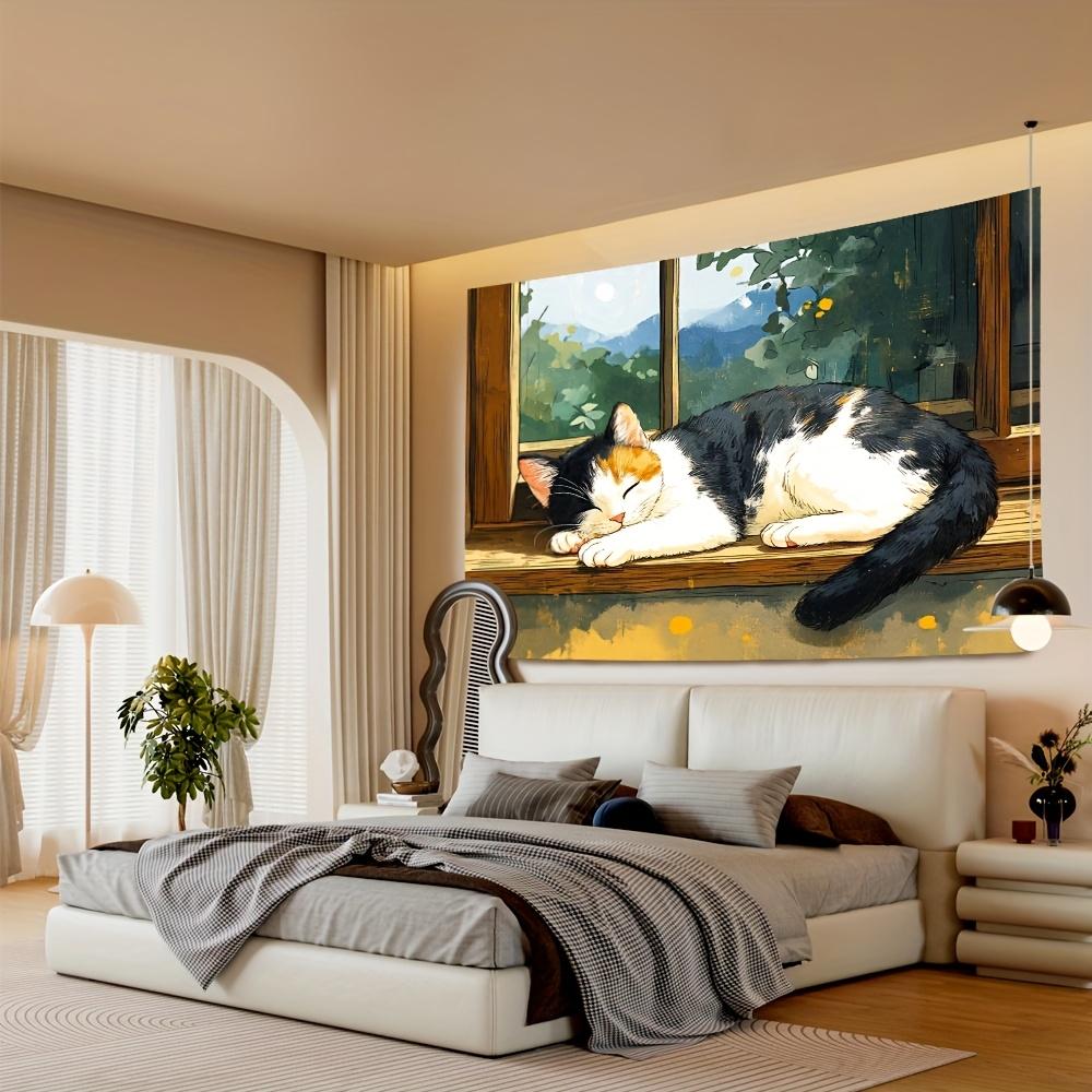 Ukiyoe style lazy cat Digital printing polyester wall hanging tapestry decorative Living room bedrooms Office background gift