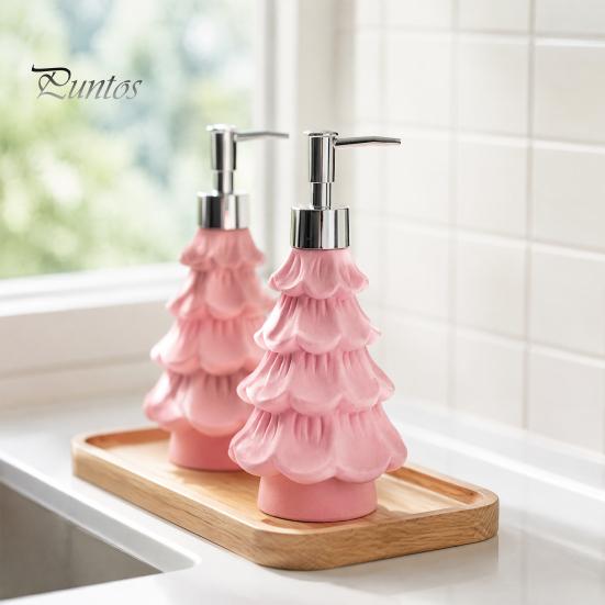 Cute Holiday Bathroom Accessories Christmas Tree Soap Dispenser, Flocking Effect Refillable Lotion Flocked Decor for Sink Pump Bottle, Reusable