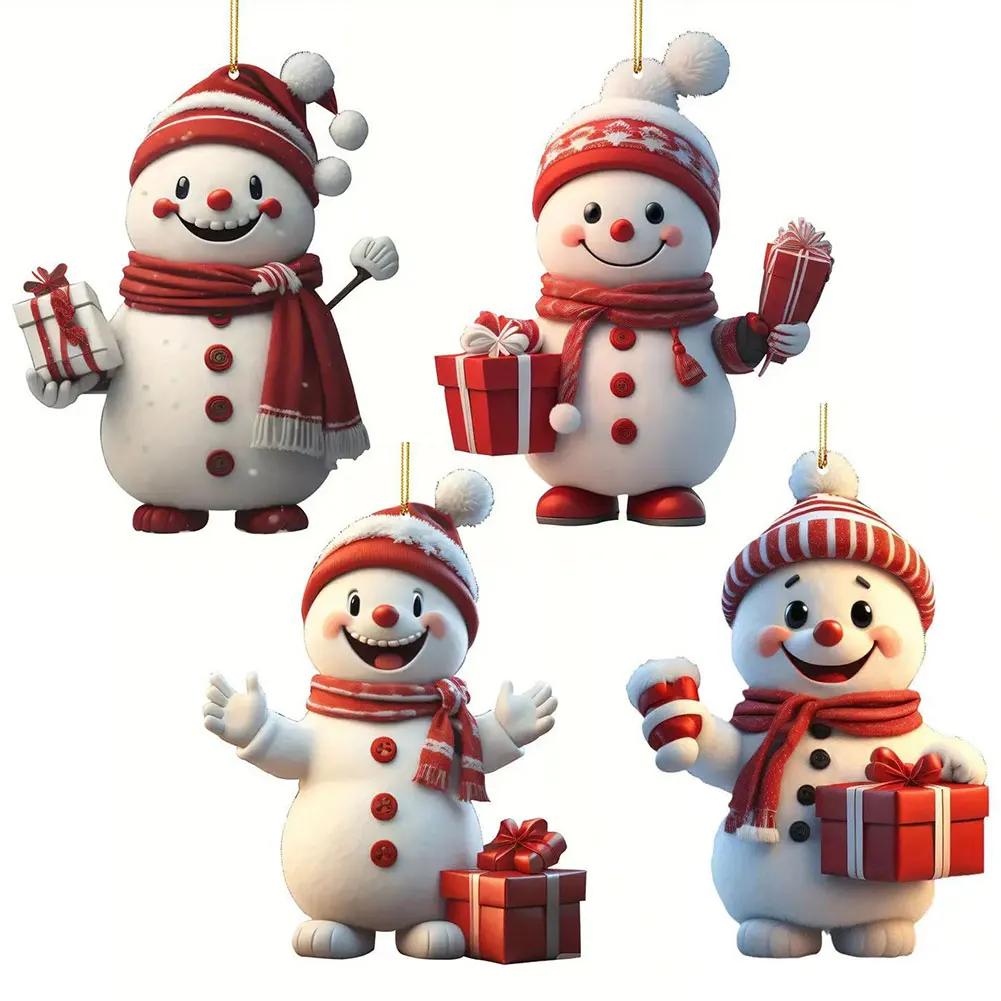 Snowman Christmas Tree Pendant Cartoon Snowman Pendants with Lanyard Mini Christmas Decor Decorative for Window Fireplace