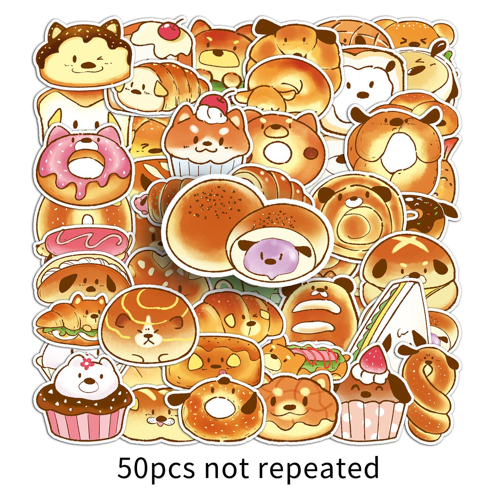 50 Cute Hand-Drawn Original Bread Dog Cartoon Stickers for Decorating Water Bottles and Phones