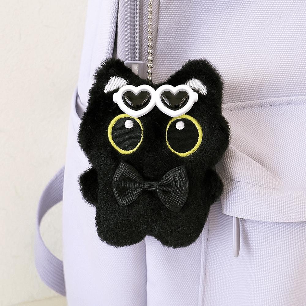 Angel Black Cat Plush Doll Keychain Badminton Car Key Ring Cute Doll Bag Pendant Gifts