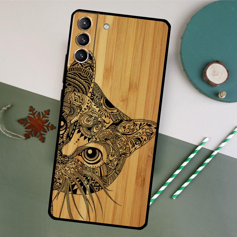 

Natural Bamboo Wood Animal Print Phone Case For Samsung Galaxy S26 S23 Ultra S20 S21 S22 S24 S25 Plus S10 S25 FE Back Cover Galaxy S25 Plus