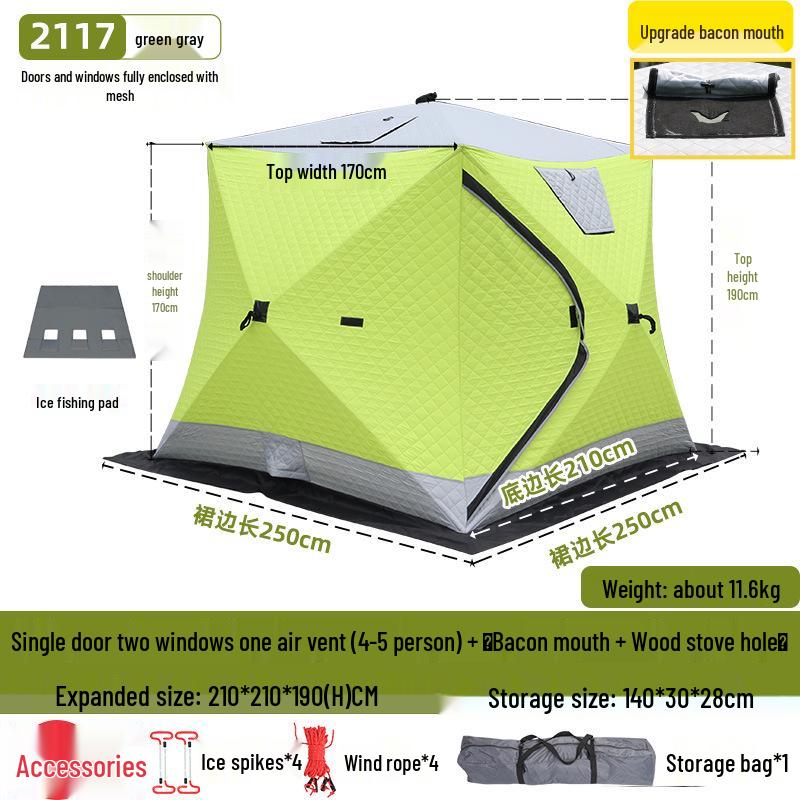 Hexagonal Cotton Ice Fishing Tent - Thickened, No Assembly Needed