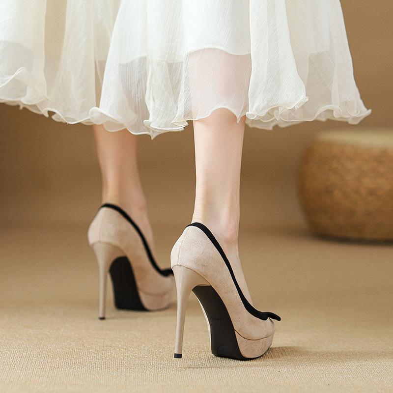 2025 Beautiful Single Shoes Gentle Bow Thin Heel Waterproof Table High Heels with Small Night Shoes