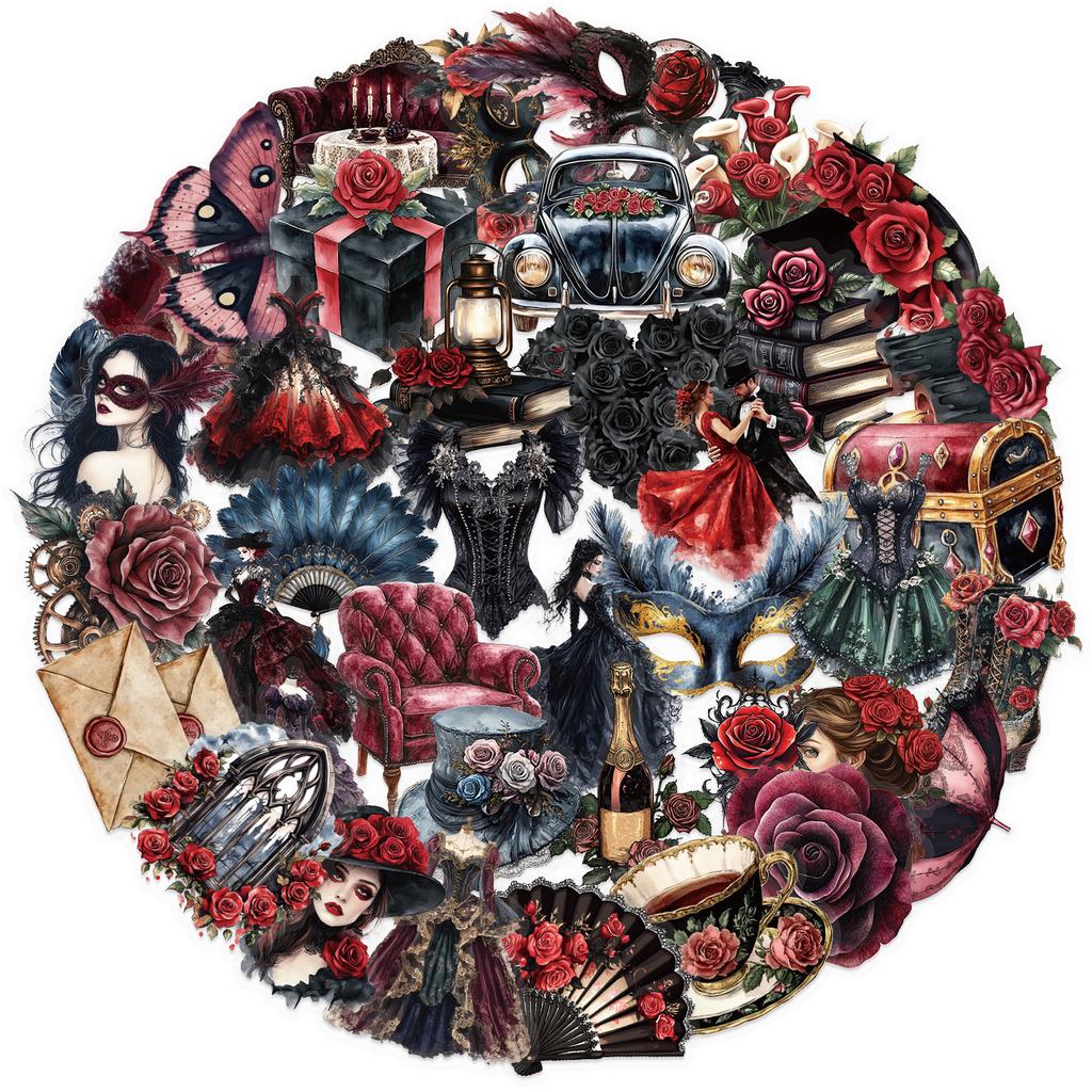 50 Transparent Masquerade Sticker Pack, Waterproof Transparent PET Manual Material Decorative Guitar Notebook