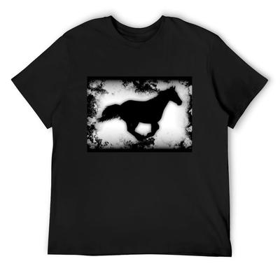 Western-look Galloping Horse Silhouette T-Shirt Cotton Graphic Tees Short Sleeve Tee Shirts Graphic Black T Shirts for Men