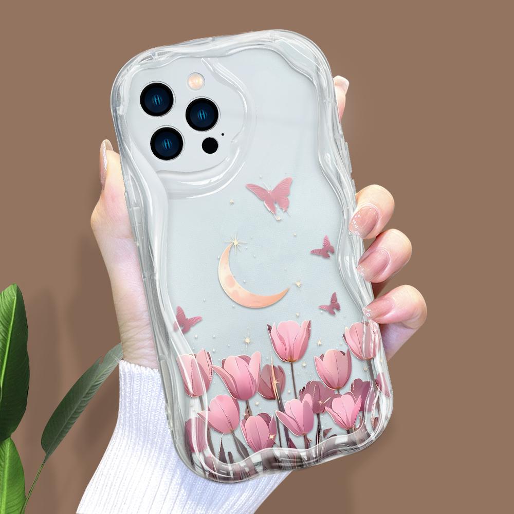 Cartoon Pattern Cream Texture Casing Wavy Edge Soft Silicone Cover Phone Case for IPhone Samsung Huawei Honor Xiaomi Redmi Infinix Tecno