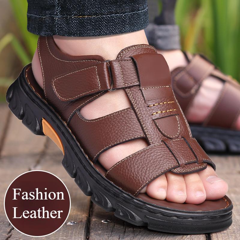

Модные горячие распродажи Мужские сандалии Высококачественная обувь из коровьей кожи для мужчин Уличные пляжные Двухцелевые шлепанцы Нескользящие Толстоподошвенные Папины кроссовки 44 коричневый