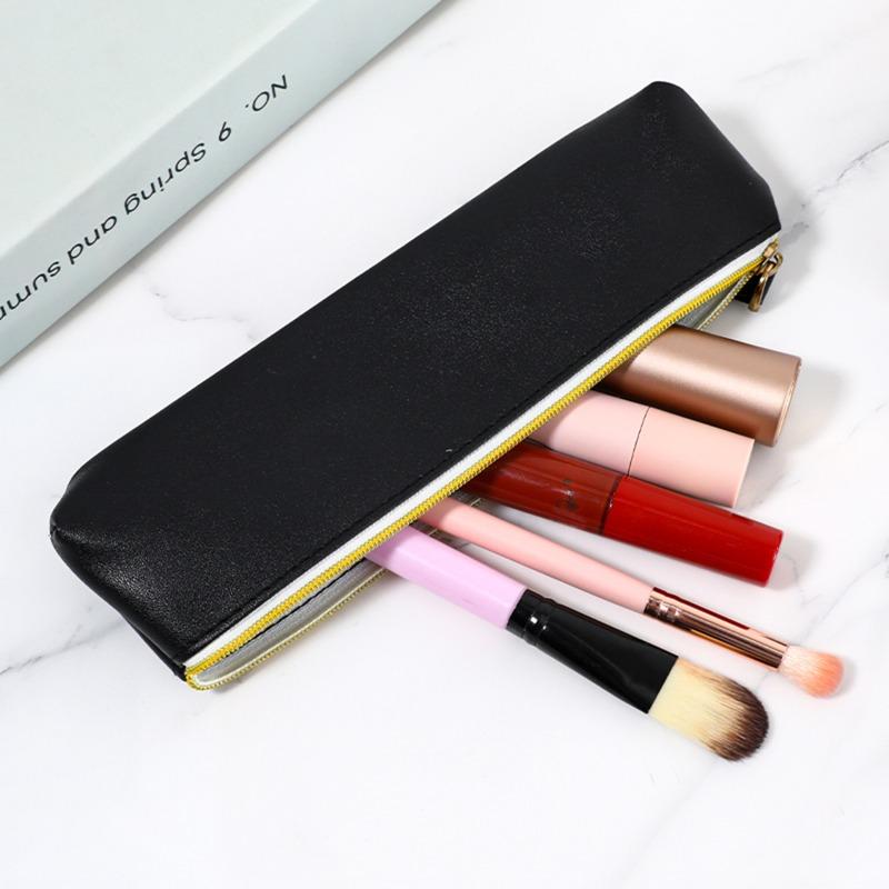 New PU Leather Zipper Pen Pencil Bag Simple Vintage Color Case Storage Pouch for Pens Stationery School  Mini Pencils Bag