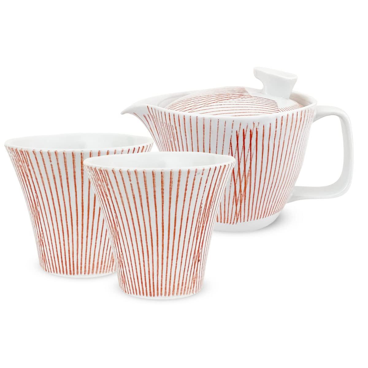 

Kunzan Kiln Teapot Hasami Made in Japan and Pair of Stylish Tea 240cc and Serves Includes Tea Striped Red J-kitchens Set, Ware, (Teapot Teacups, Set)