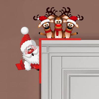 Decorazione d'angolo per porta di Natale in legno rustico Babbo Natale, alce, gnomo, elfo, porta sinistra destra