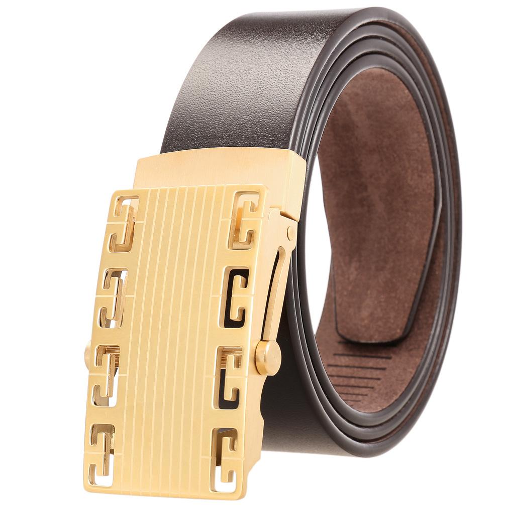 1Pcs Stainless Steel Roller Buckle Belt, Men'S Toothless Buckle First Layer Cowhide Belt Ly36-61531-8