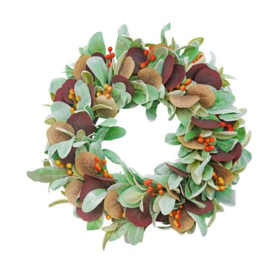 

Fall Wreath for Front Door Autumn Artificial Wreath with Lambs Ears Leaves Eucalyptus Leaves for Indoor Outdoor Farmhouse Wall Window Decor зелений