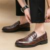 Retro Penny Loafers New Men's Pointed Patchwork Leather Brogues Shoes Designer Formal Wedding Prom Dress Homecoming Footwear