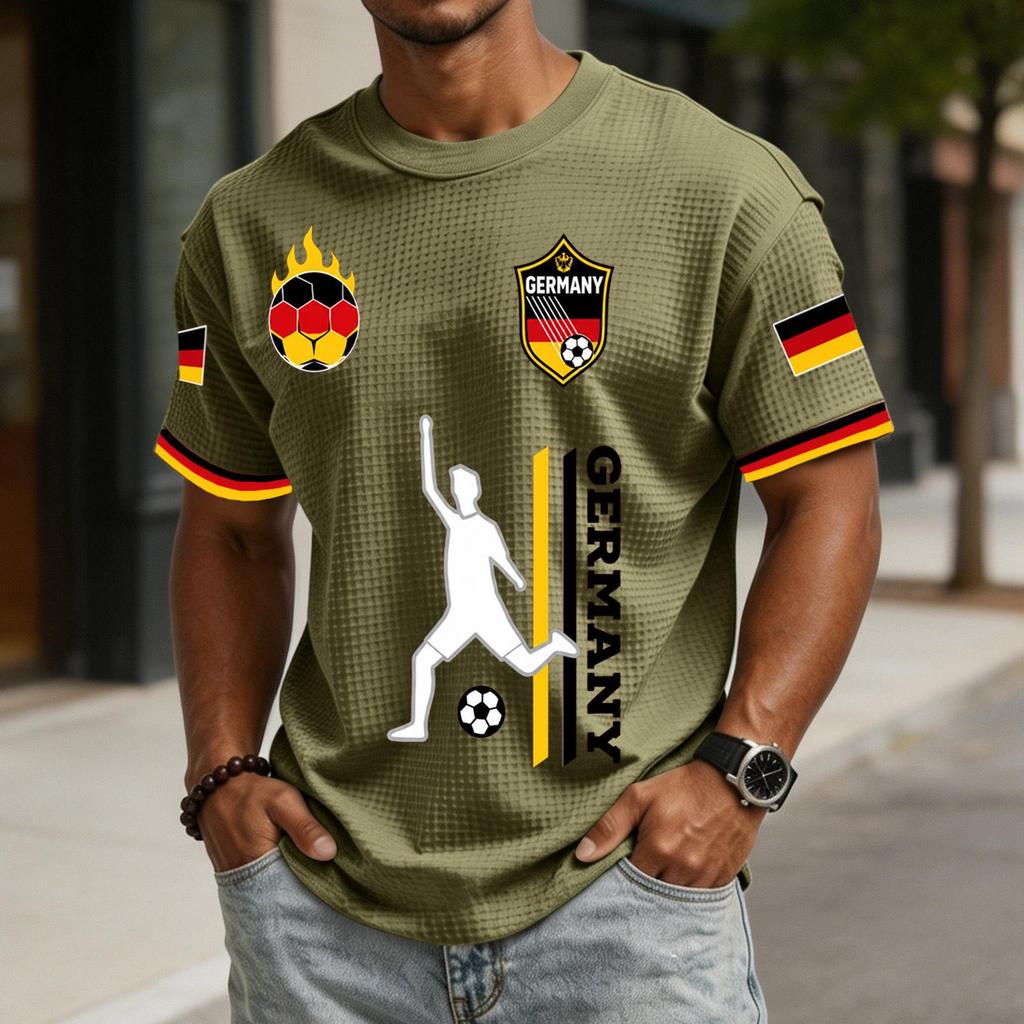 Unisex Germany Themed Print Short Sleeve Casual Sports Top Crewneck Loose Fit Lightweight Comfortable Shirt for Adults