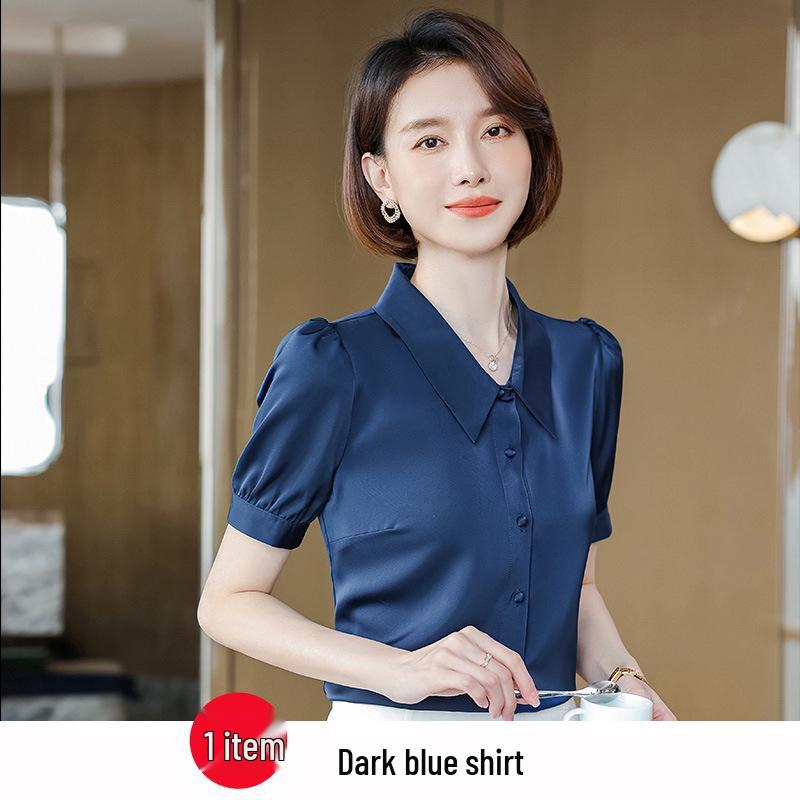 Women's Short-Sleeve White Chiffon Shirt - Trendy Professional Summer Top
