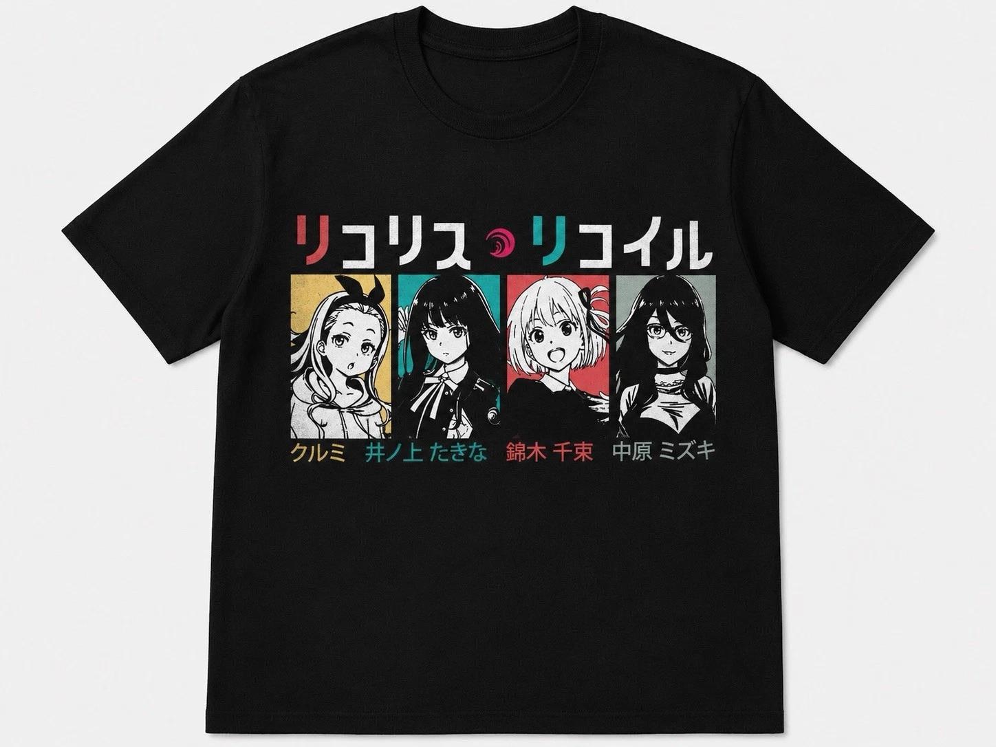 Lycoris Recoil Anime Girls Vintage Graphic T-Shirt | Manga Style Unisex Tee 2XL