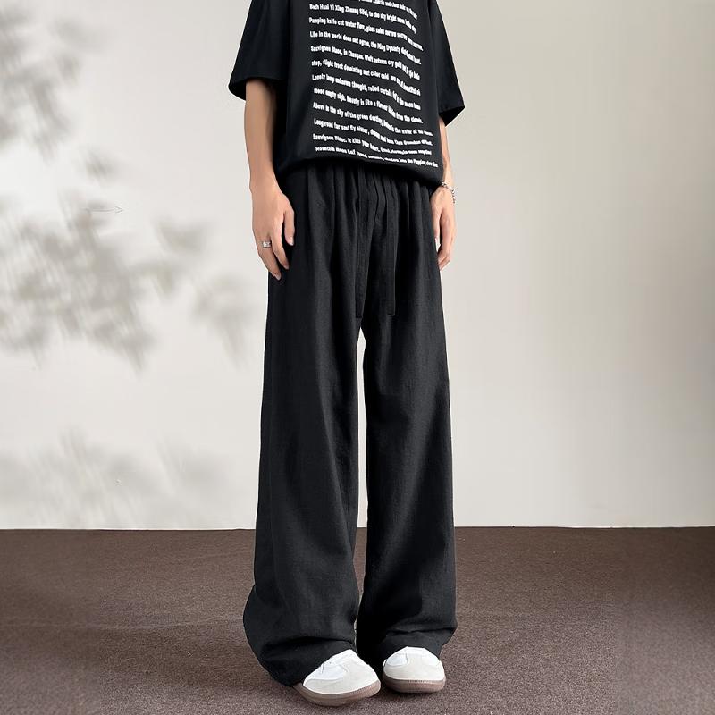 LOMBT Breathable Casual Pants for Men, Spring And Summer Loose-Fit Versatile Wide-Leg Trousers, LD83 Black M