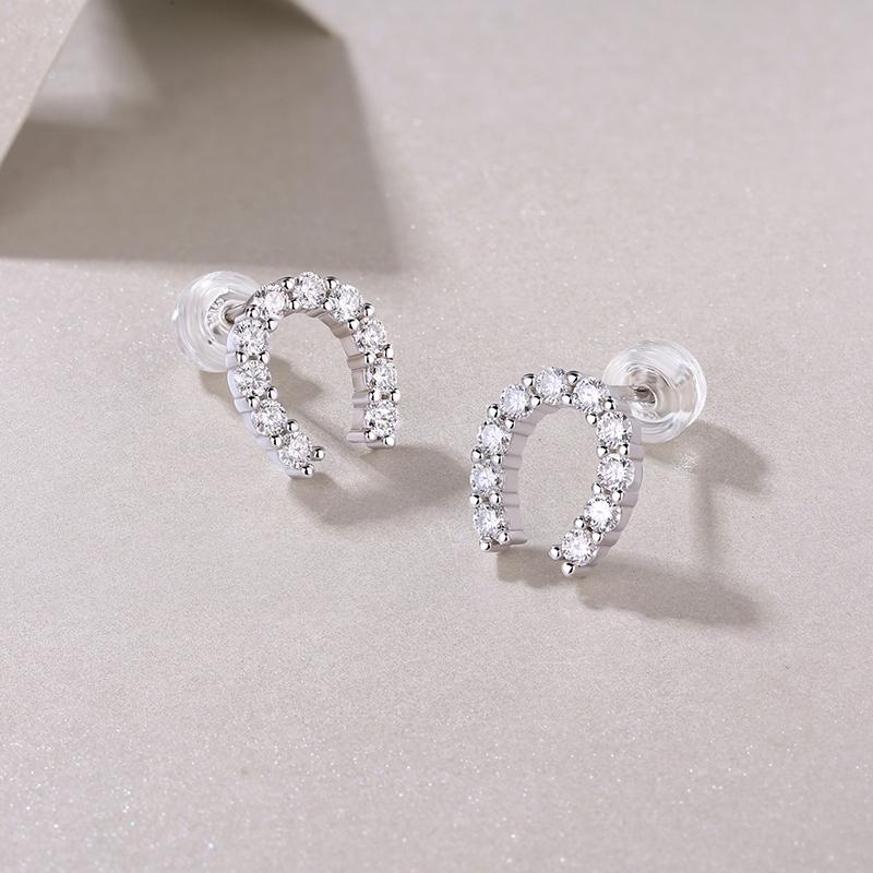 Ready To Ship VVS Moissanite Horseshoe C Hoop Earrings S925 Sterling Silver Full Pave U Shape Jewelry for Women Earings