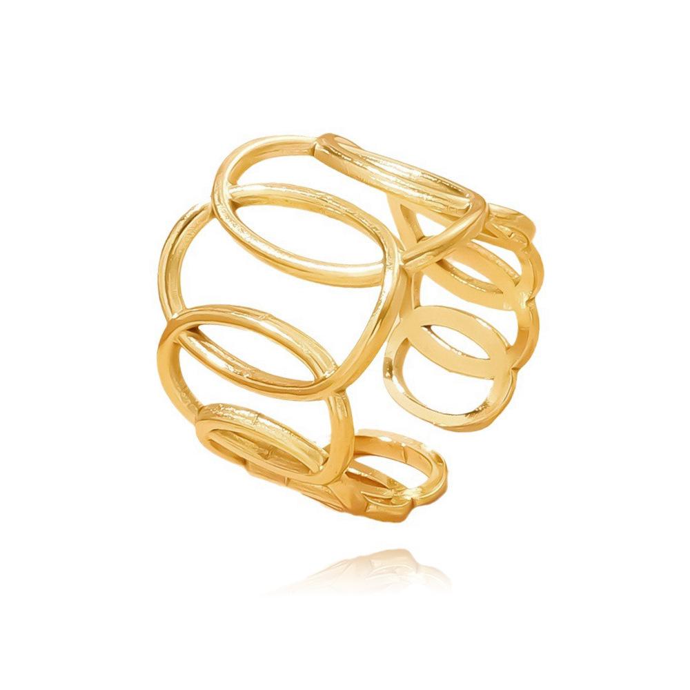 Gold Vacuum-Plated Geometric Stainless Steel Ring for Women - Titanium Colorfast Jewelry
