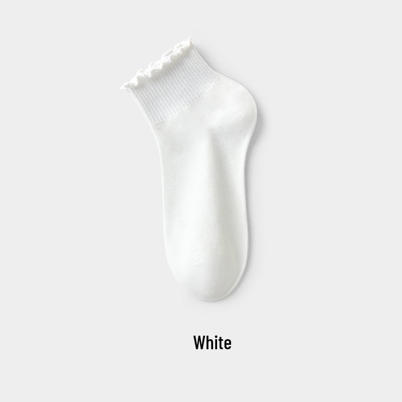 10A Antibacterial & Deodorant Women's Summer Thin Cotton Socks with Lace Ruffle - Solid Color, Breathable, Short Length