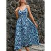 Summer Floral Printing Suspender V-neck Dress Women Elegant Loose Slim Waist Holiday A-line Party Dresses Sleeveless Fashion Casual Women's Clothing