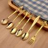 6pcs Vintage Spoons Fork Mini Royal Style Bronze Color Metal Carved Coffee Fruit Dessert Fork Stirring Teaspoon Kitchen Tool