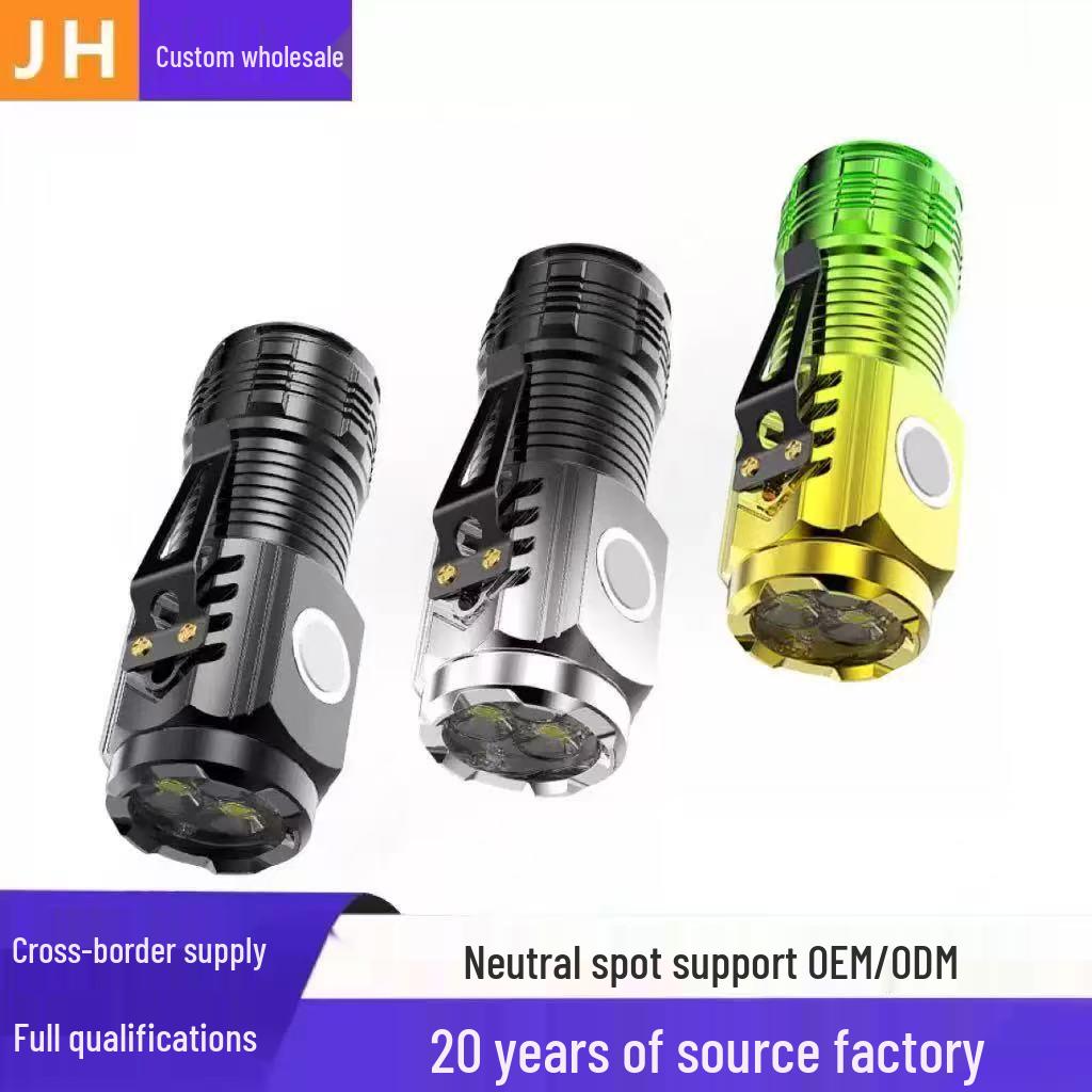 Mini Outdoor Rechargeable Flashlight with Pen Clip – Super Bright Three-Eyed Design