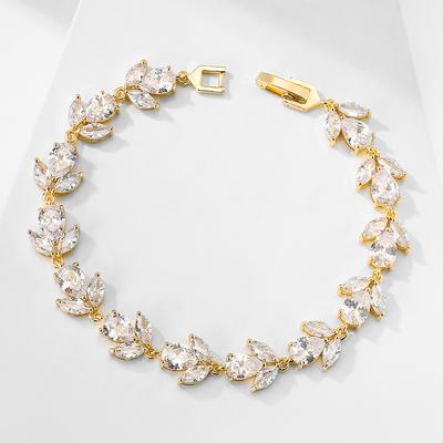 ZAKOL Luxury AAA Cubic Zirconia Wedding Bracelets for Women High Quality White Gold Color Leaf Charm Bracelet Bangles