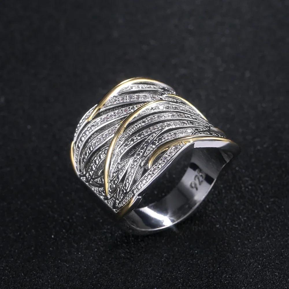 Fashionable Two-Tone Geometric Hollow Out Ring For Women Metallic Party Accessory Lady'S Stylish Jewelry