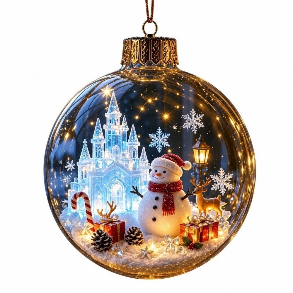 Sleigh Reindeer Lighted Christmas Ball Ornament Acrylic Santa Snowman Deer Pendant  Family Holiday