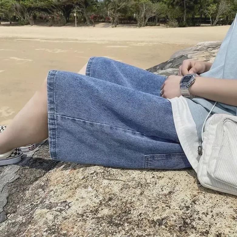 Men's Summer Japanese Straight Denim Wide-Leg Casual Mid-Length Shorts