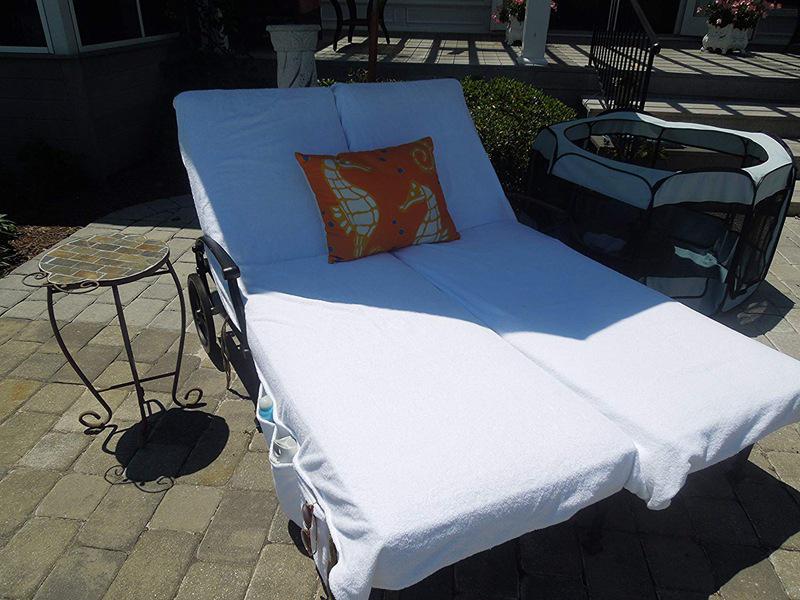 Biały bawełniany ręcznik plażowy na leżak - 320 GSM