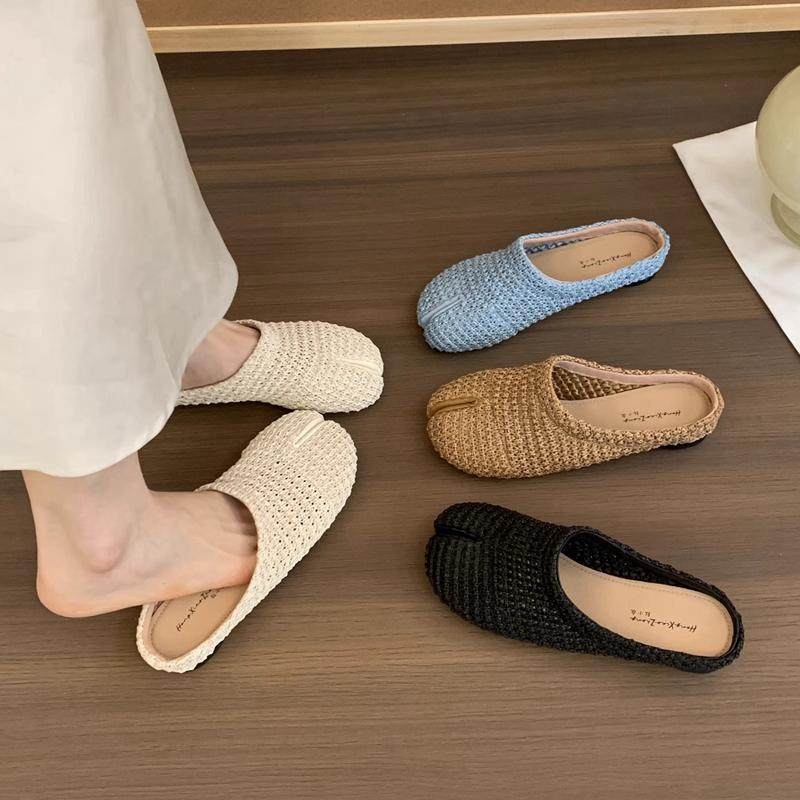 Fashion SUOJIALUN 2025 Summer New Women Slipper Fashion Split Toe Slip On Ladies Casual Mules Shoes Soft Flat Heel Outdoor Dress Slides