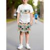 3D printed boys' short sleeved shorts set, versatile and fashionable casual set for spring and autumn