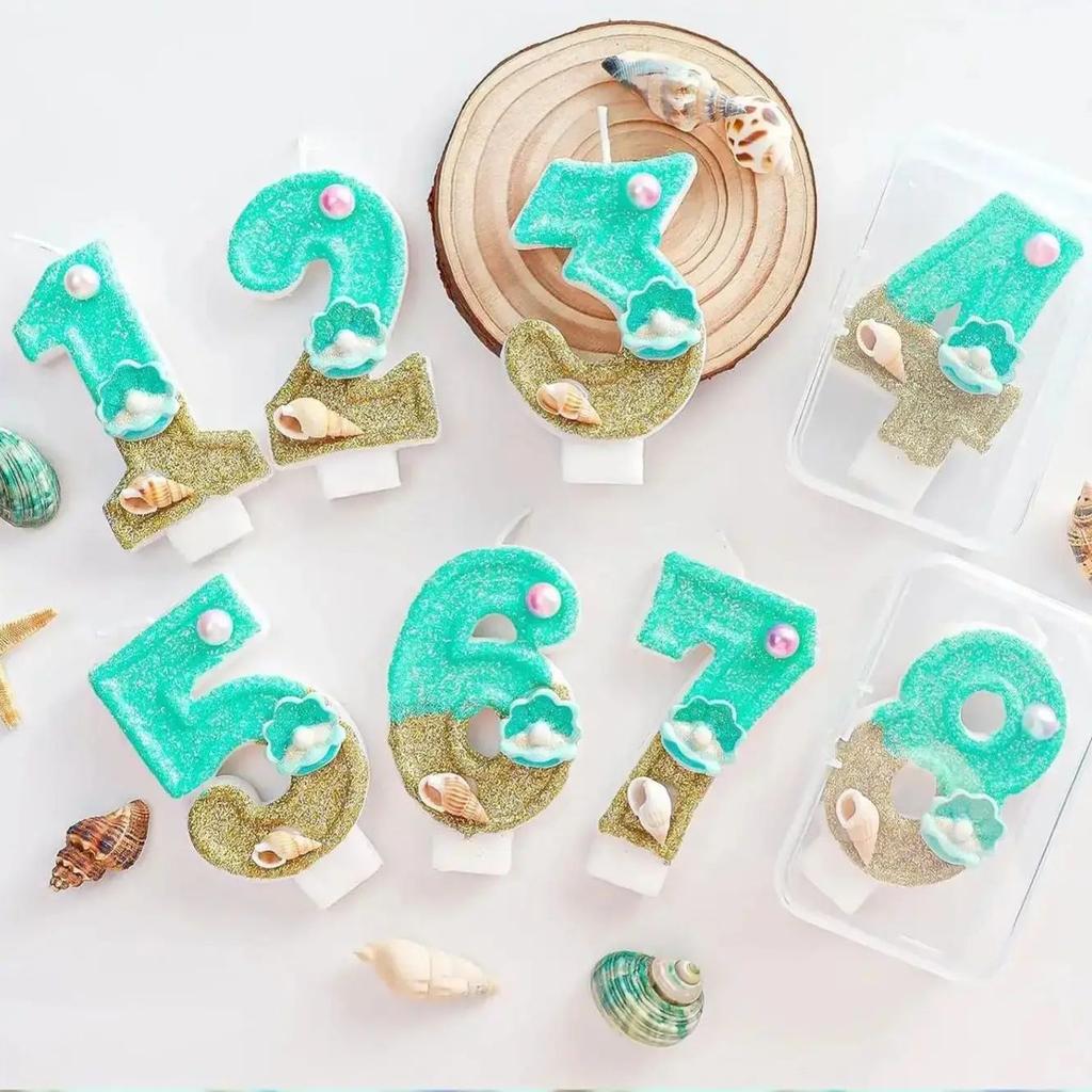 Glittery Beach Birthday Candles for Ocean-Themed Party Blue Candles Birthday for Kids Cake Decorations