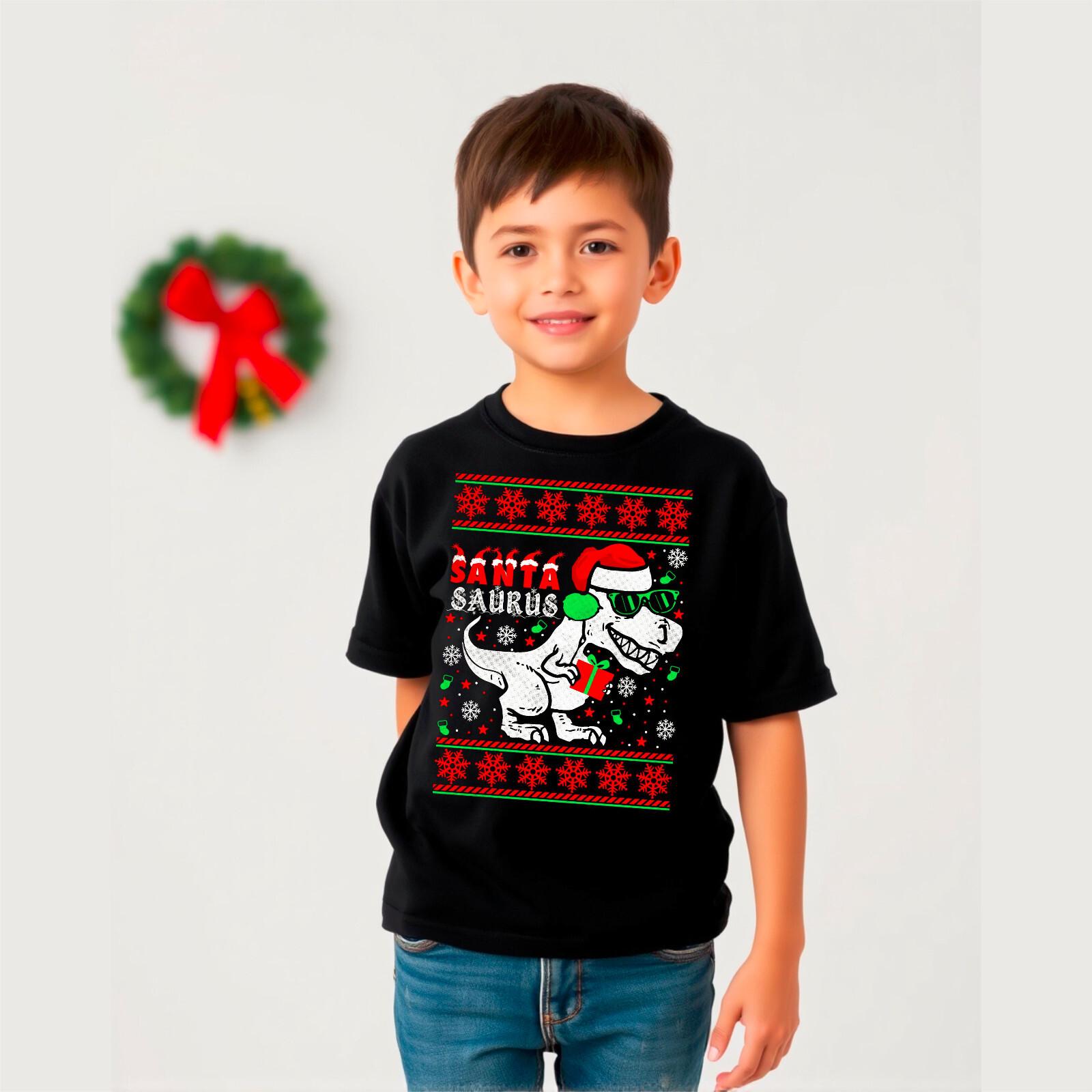 Santa Saurus Dinosaur Christmas T-Shirt Funny Xmas Kids Christmass Tshirt M