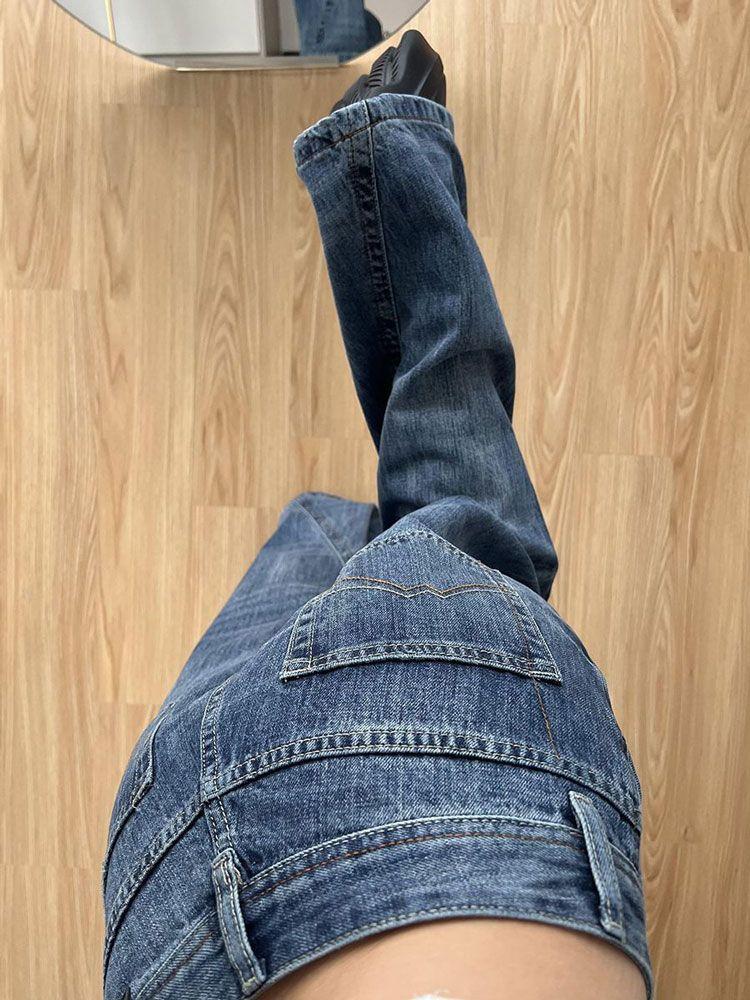 Comfortable Large Size Micro Flare Jeans Female Autumn Retro High Waist Washed Loose Horseshoe Straight Long Trousers Jeans for Women Long Denim Pants