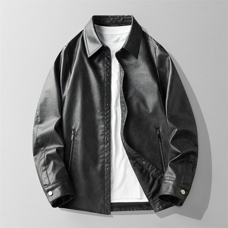 Retro old locomotive leather jacket men's short spring and autumn American casual flying pu jacket deerskin velvet jacket